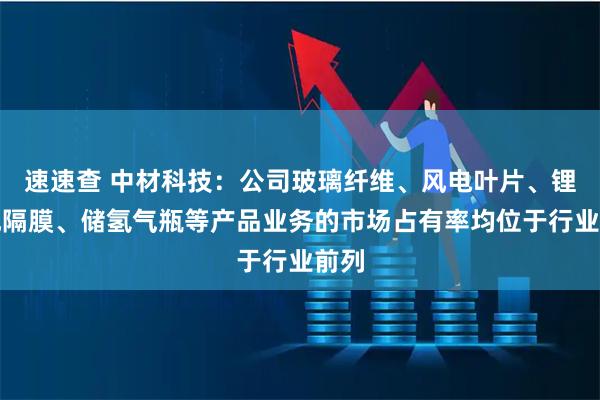 速速查 中材科技：公司玻璃纤维、风电叶片、锂电池隔膜、储氢气瓶等产品业务的市场占有率均位于行业前列